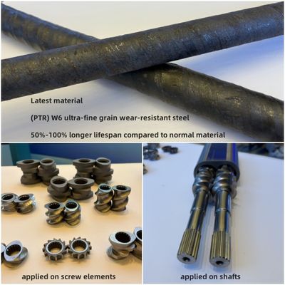 (पीटीआर) डब्ल्यू6 अल्ट्रा-फाइन ग्रेन वियर-रेसिस्टेंट स्टील एक्सट्रूडर पार्ट्स ट्विन-स्क्रू एक्सट्रूडर थ्रेड एलिमेंट बैरल और शाफ्ट