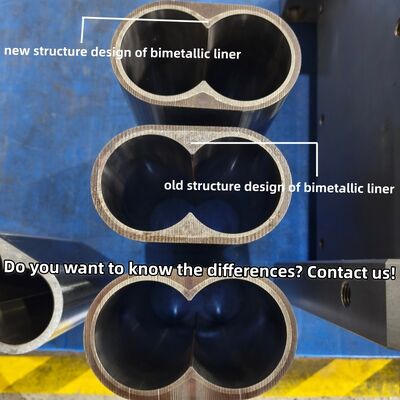 उच्च प्रदर्शन वाले ट्विन स्क्रू बैरल लाइनर के साथ एचआरसी≥57 कठोरता और निकेल मिश्र धातु लाइनर 600 डिग्री सेल्सियस तापमान प्रतिरोध के लिए